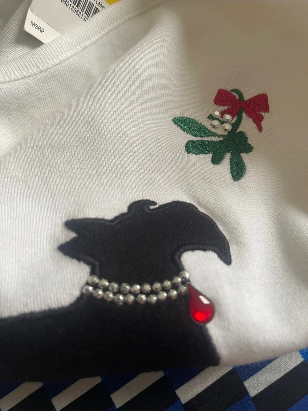 Karen Scott White Long-Sleeve Tee with Navy Scottie and Red Accent